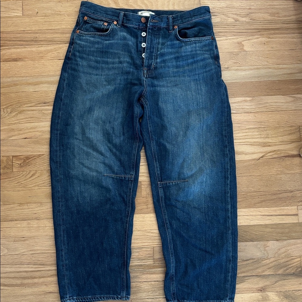 Madewell Dark Blue Darted Barrel Leg Jean